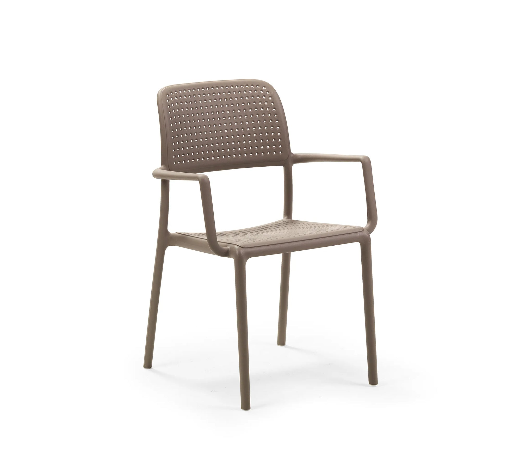 Silla de exterior BORA de NARDI con brazos en color taupe mate.