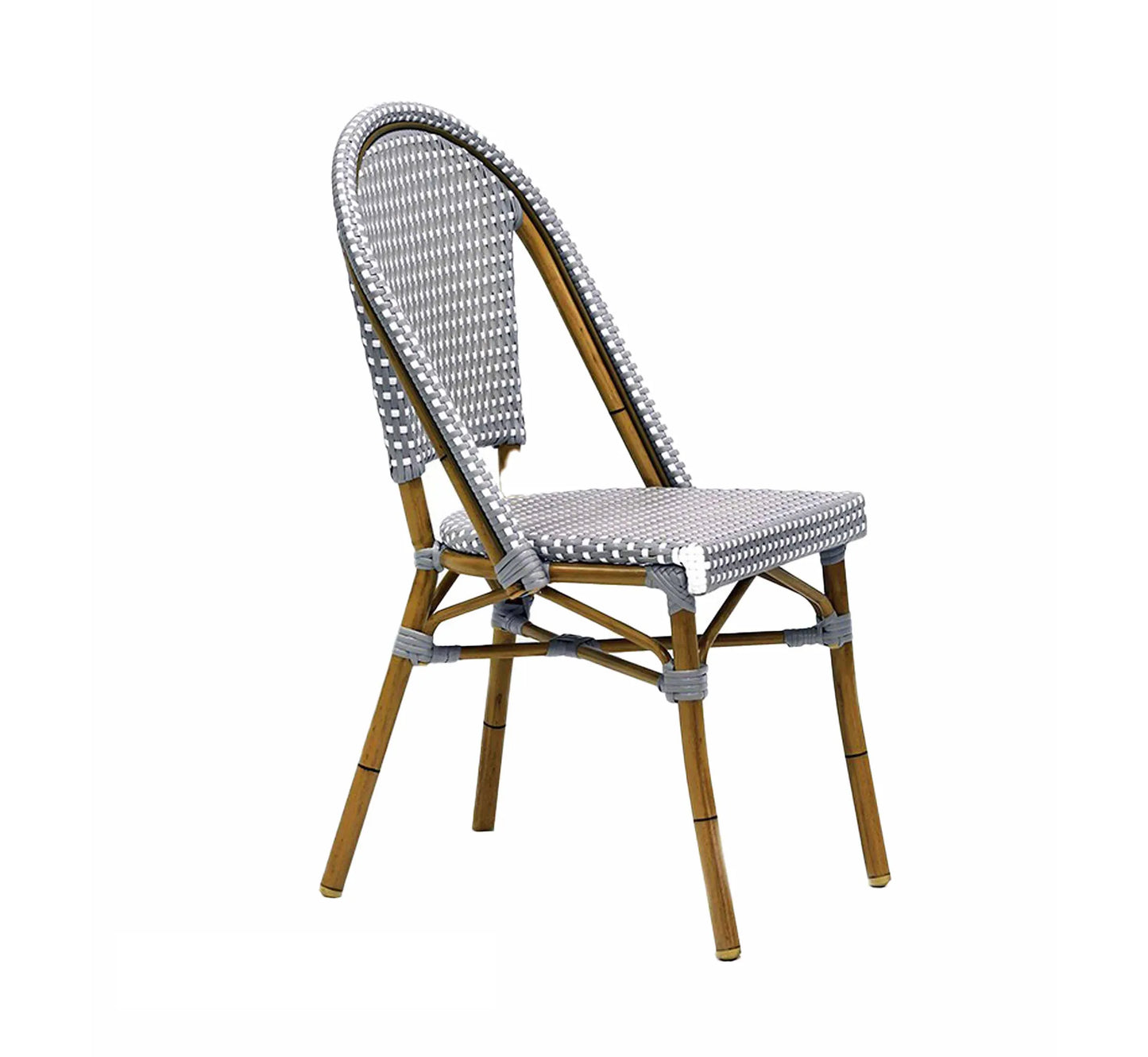 Silla ARLÉS de estilo parisino con estructura color bambú y trenzado gris.