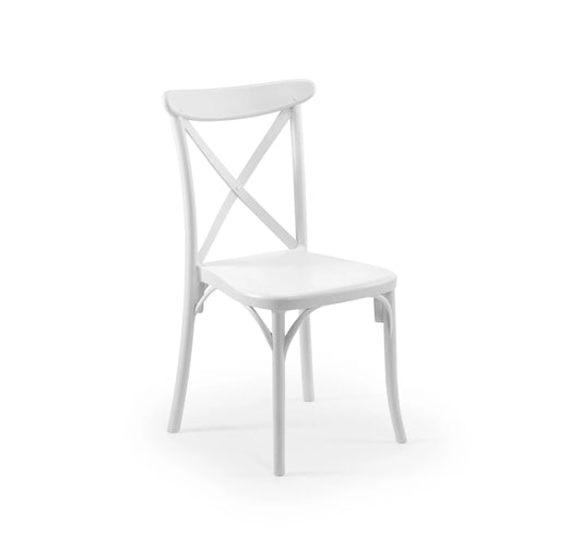 Silla de exterior CAPRI en polipropileno blanco con fibra de vidrio, vista frontal.