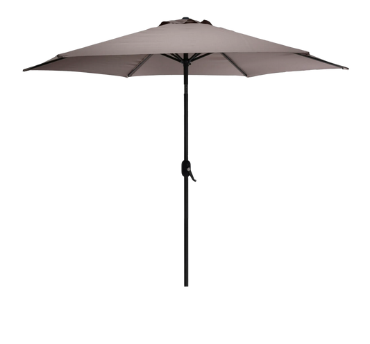 Parasol basculante STELA de 260 cm en color taupe con mástil gris antracita.