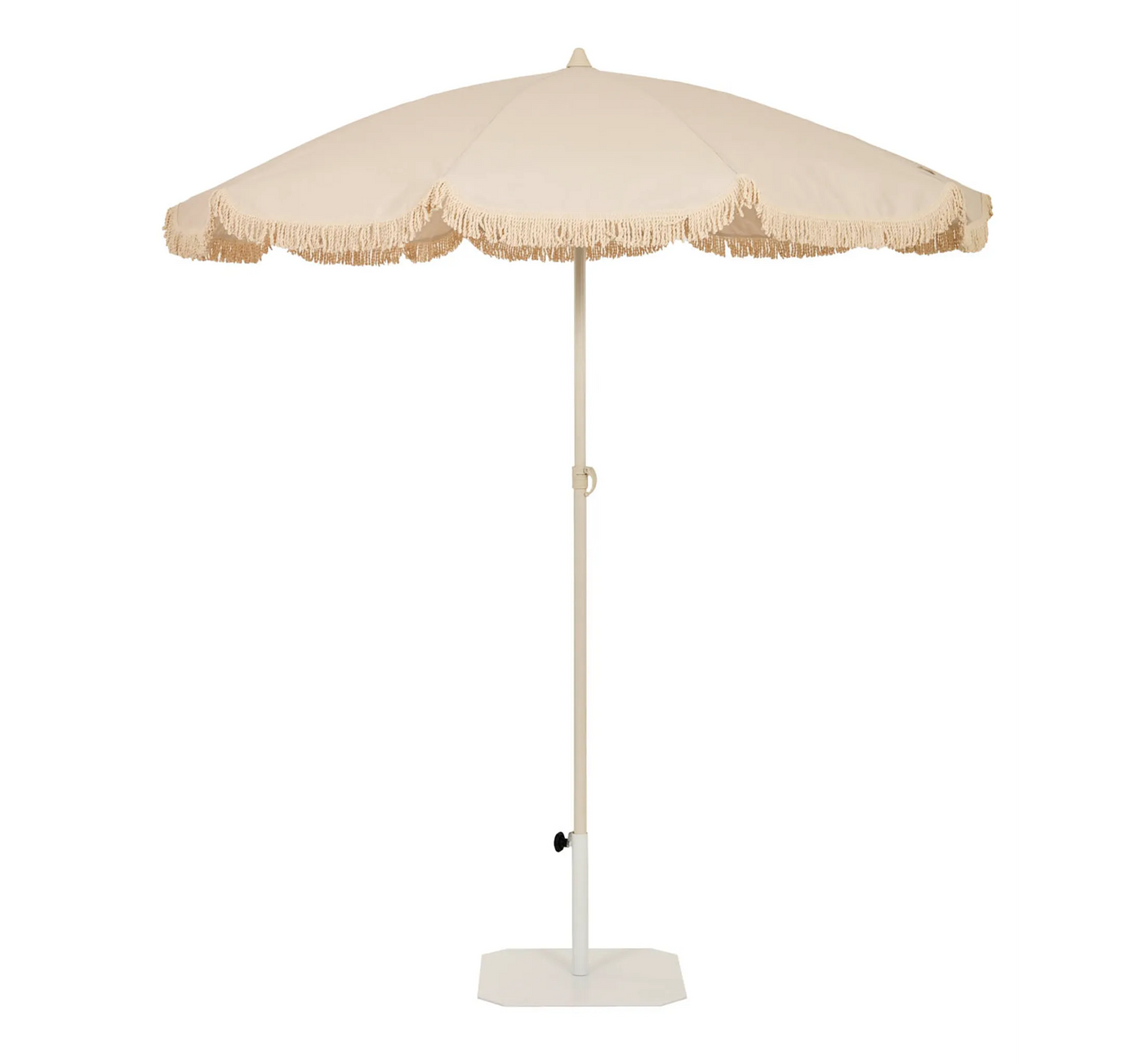 Parasol bohemio Ezpeleta TOSCANA color arena con flecos y volante.