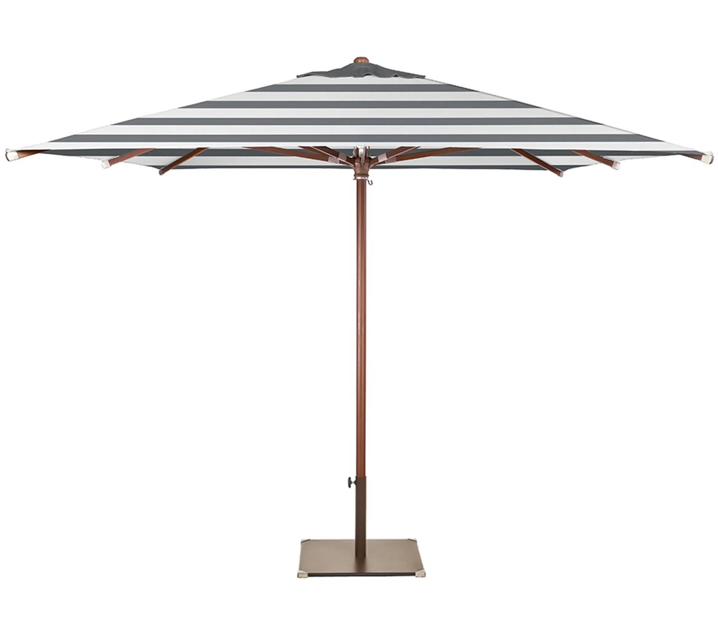 Parasol de madera de eucalipto Ezpeleta JAVA a rayas blanco y antracita para jardín.