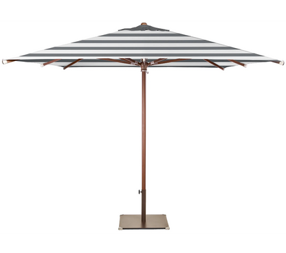 Parasol de madera de eucalipto Ezpeleta JAVA a rayas blanco y antracita para jardín.