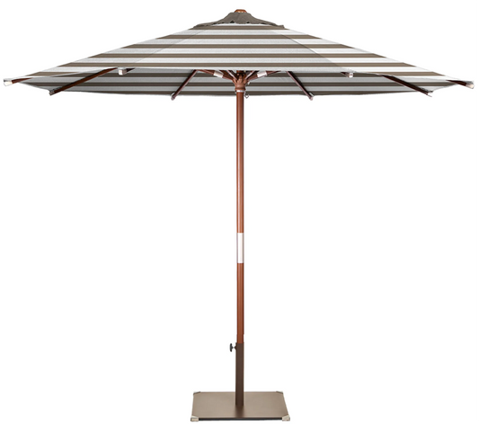 Parasol de madera de eucalipto Ezpeleta JAVA a rayas blanco y topo para jardín.
