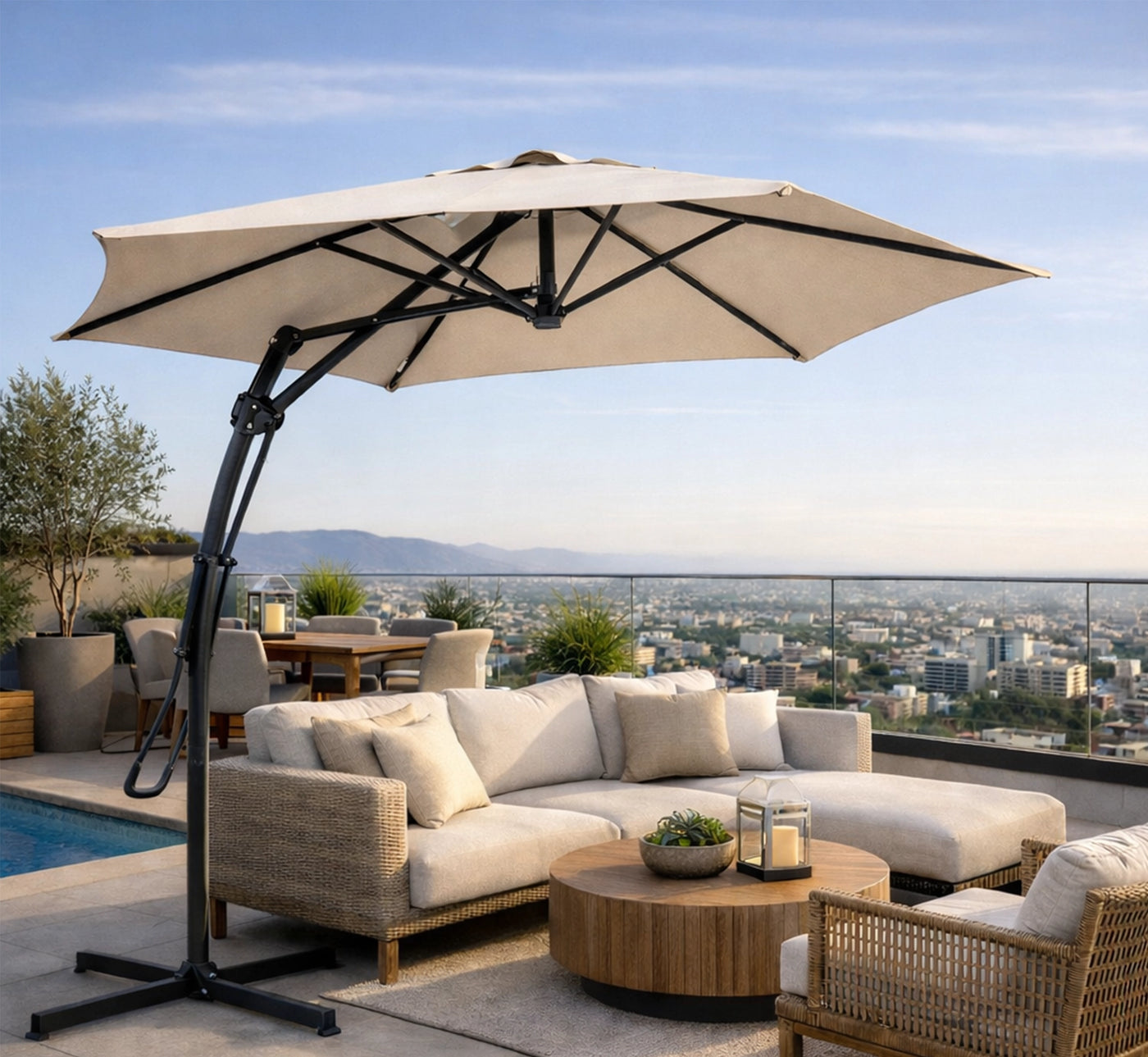 Parasol lateral económico redondo MARIOLA de 3 metros en color taupe.