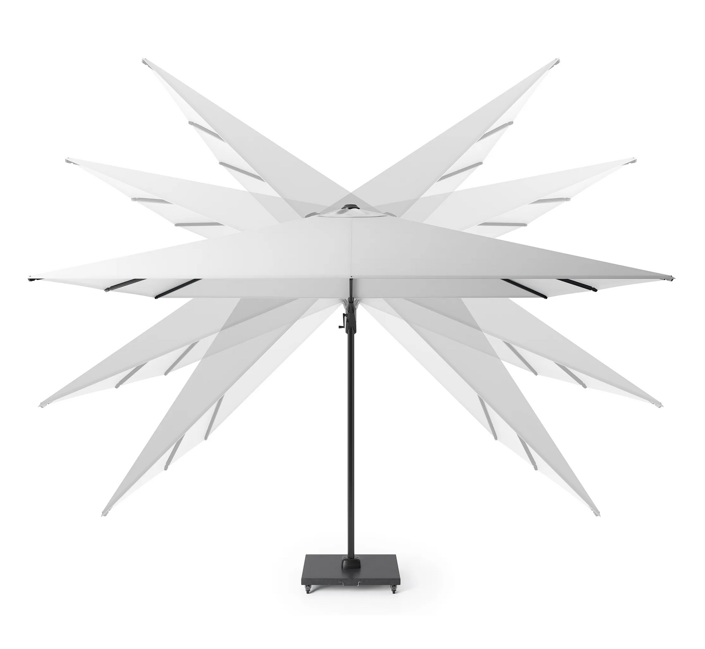 Sombrilla de brazo libre rotatoria 360°.