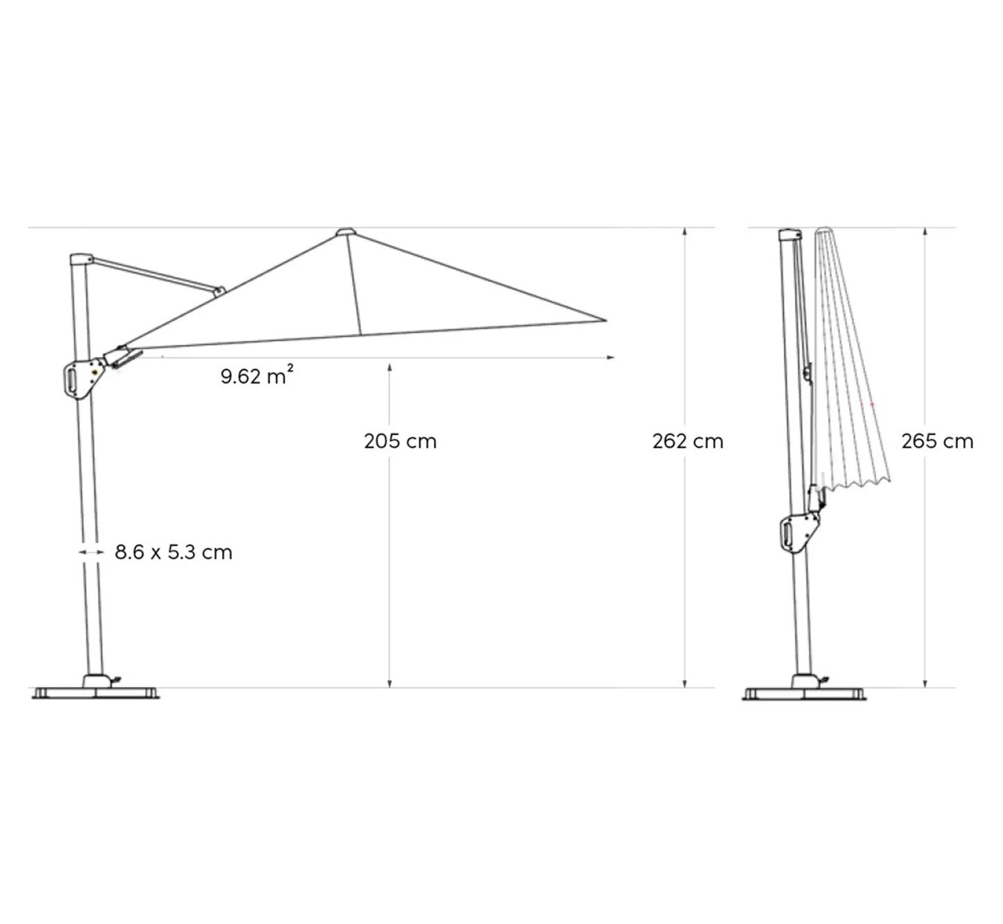 Parasol de Pie Lateral PLATINUM GLOW con LEDs 300x300 cm