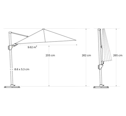 Parasol de Pie Lateral PLATINUM GLOW con LEDs 300x300 cm