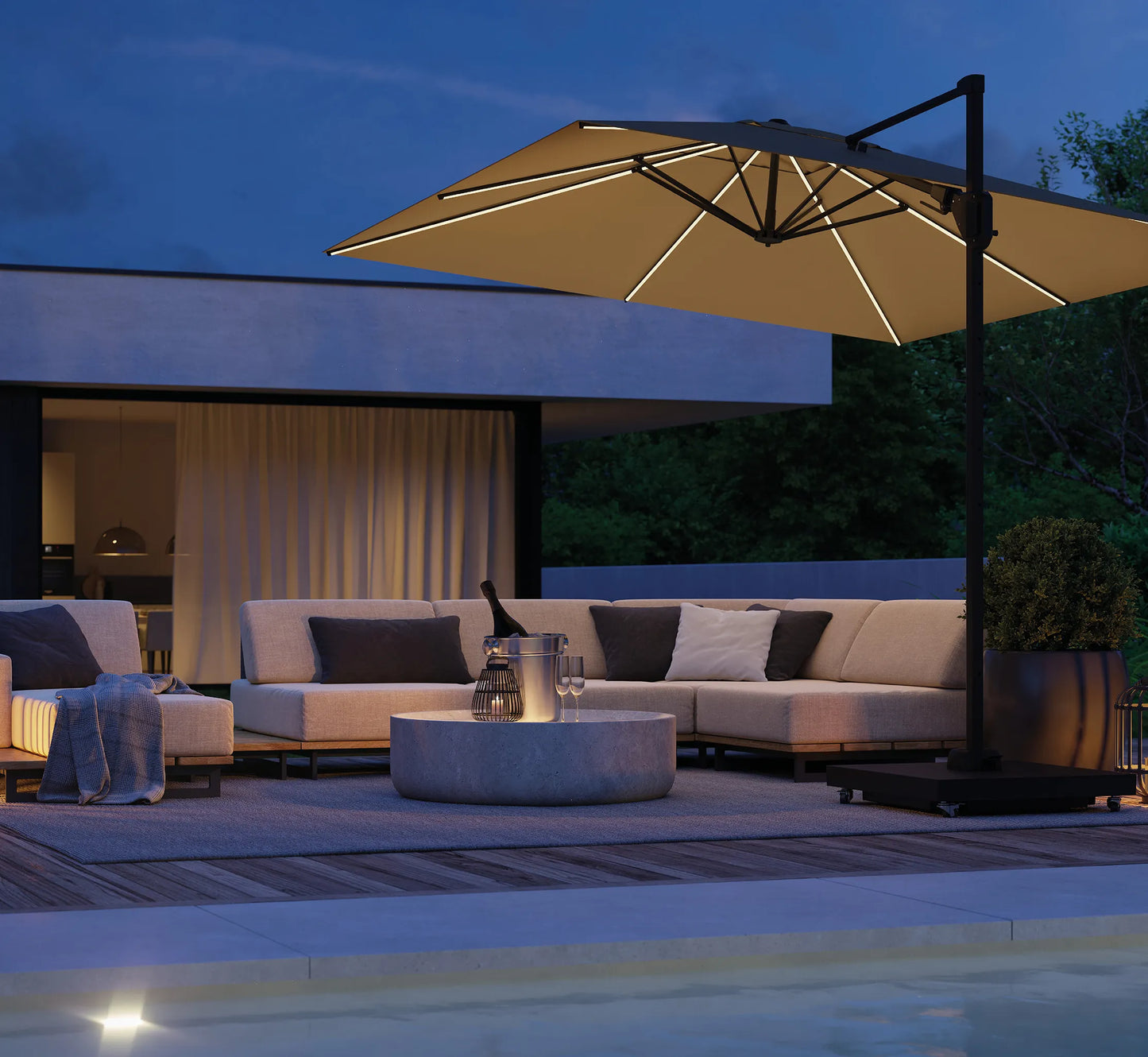 Parasol de Pie Lateral PLATINUM GLOW con LEDs 300x300 cm