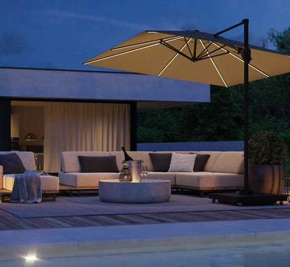 Parasol de Pie Lateral PLATINUM GLOW con LEDs 300x300 cm