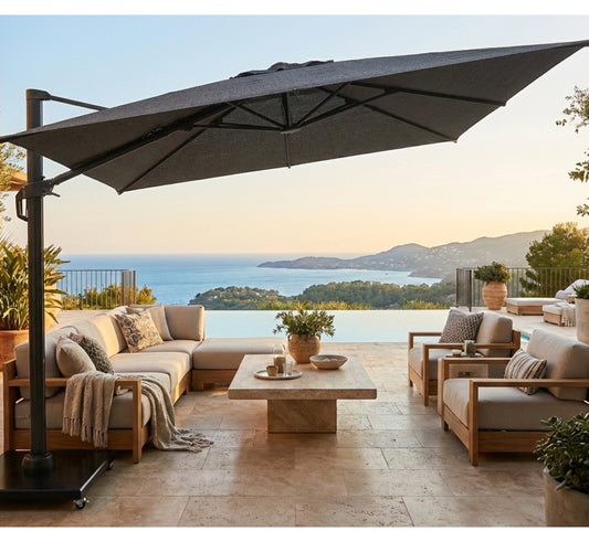 Parasol lateral NESLING COOLFIT de 3x3 metros con tejido microperforado.