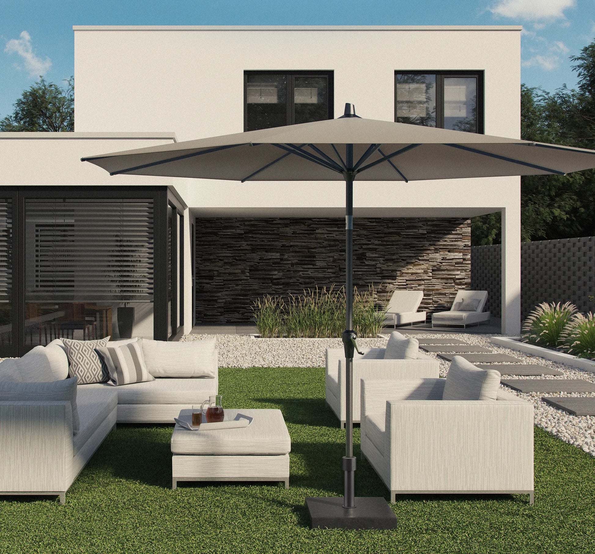 Parasol cuadrado RIVA de 2,75 x 2,75 m para terraza.