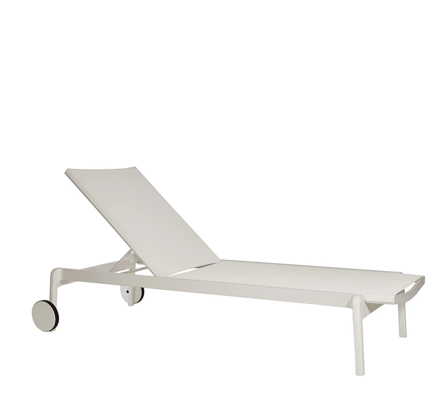 Tumbona LAGO de Ezpeleta en color Blanco, destacando su estructura de aluminio y tejido técnico Phifertex®.