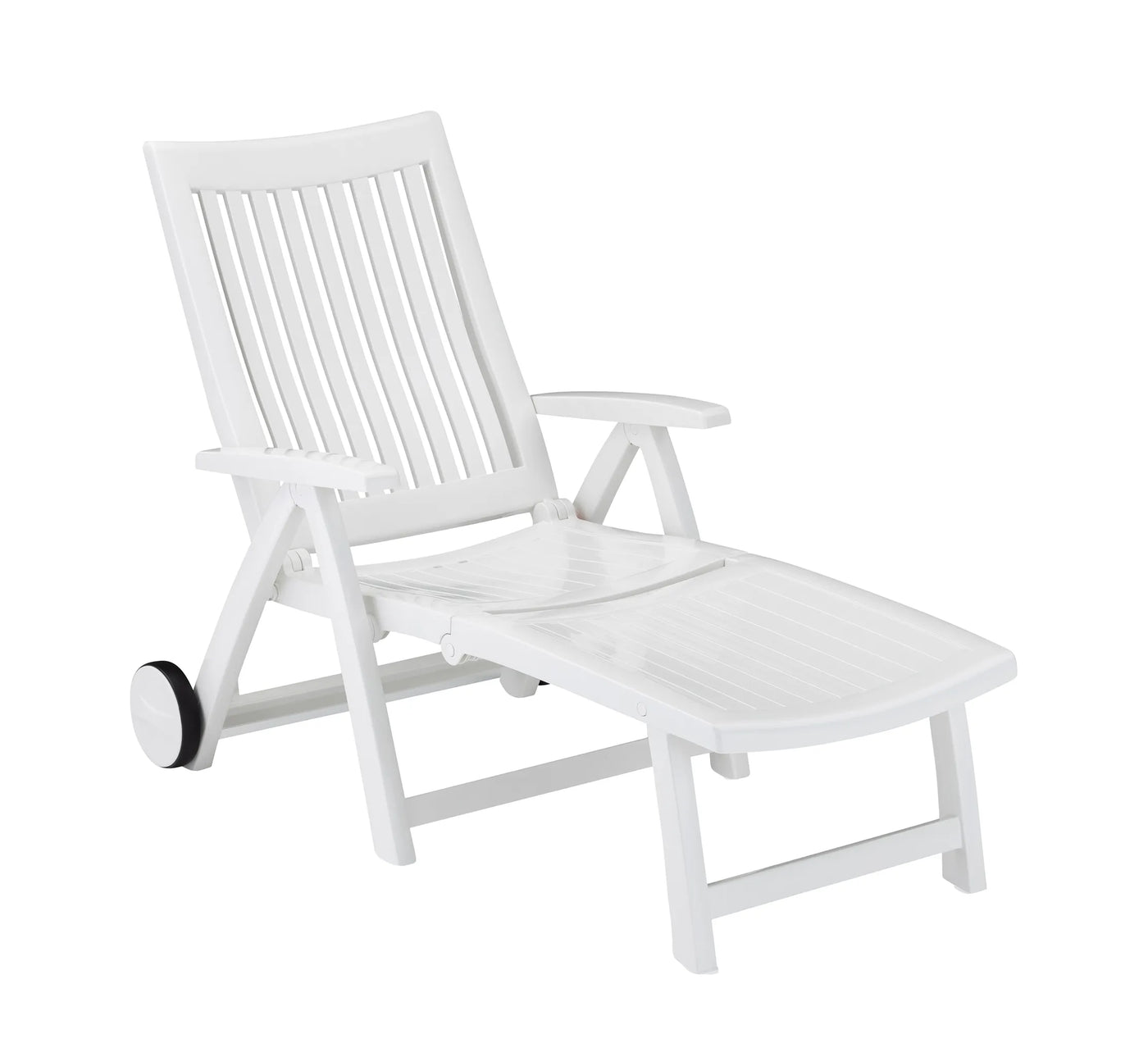 Tumbona plegable ROMA de Kettler en color blanco, mostrando su diseño ergonómico y reposabrazos integrados.