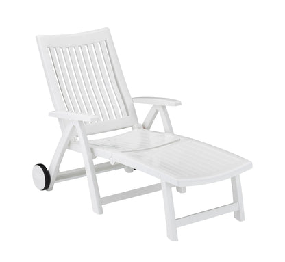 Tumbona plegable ROMA de Kettler en color blanco, mostrando su diseño ergonómico y reposabrazos integrados.